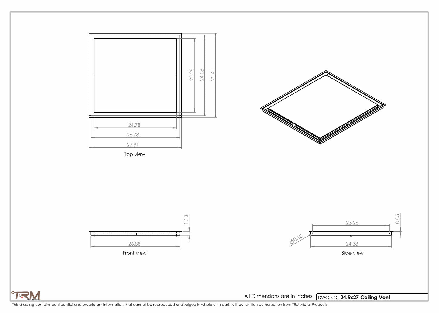 24.5x27 - Modern-Ceiling-Vent Cover-TRM Metal -  27x24.5