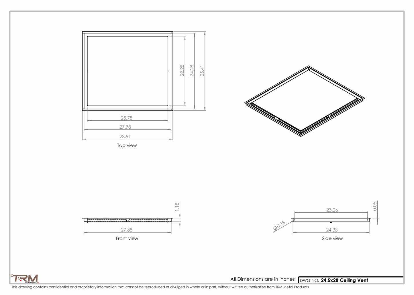 24.5x28 - Modern-Ceiling-Vent Cover-TRM Metal -  28x24.5
