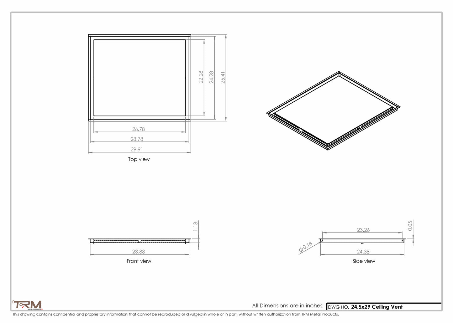 24.5x29 - Modern-Ceiling-Vent Cover-TRM Metal -  29x24.5