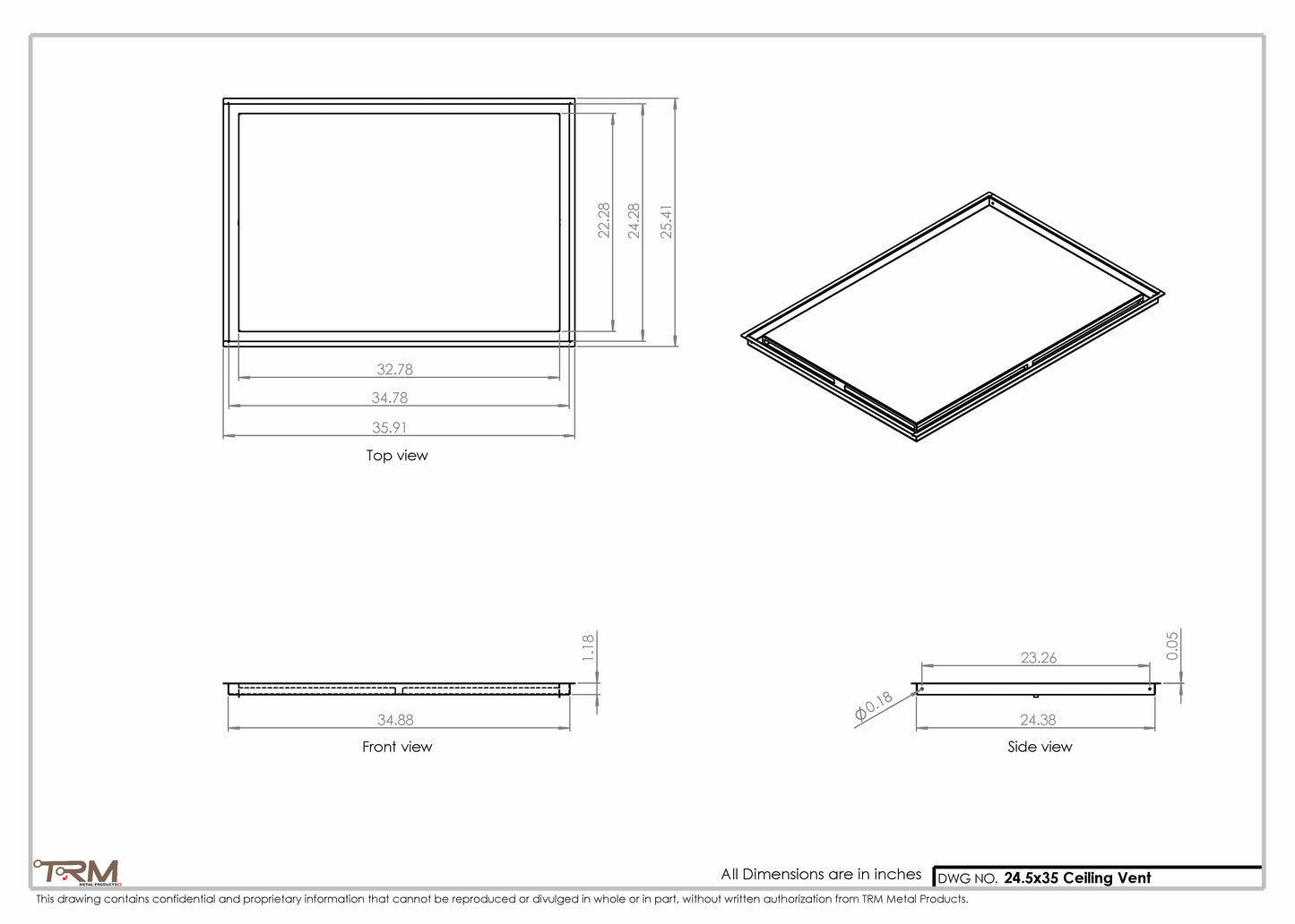 24.5x35 - Modern-Ceiling-Vent Cover-TRM Metal -  35x24.5