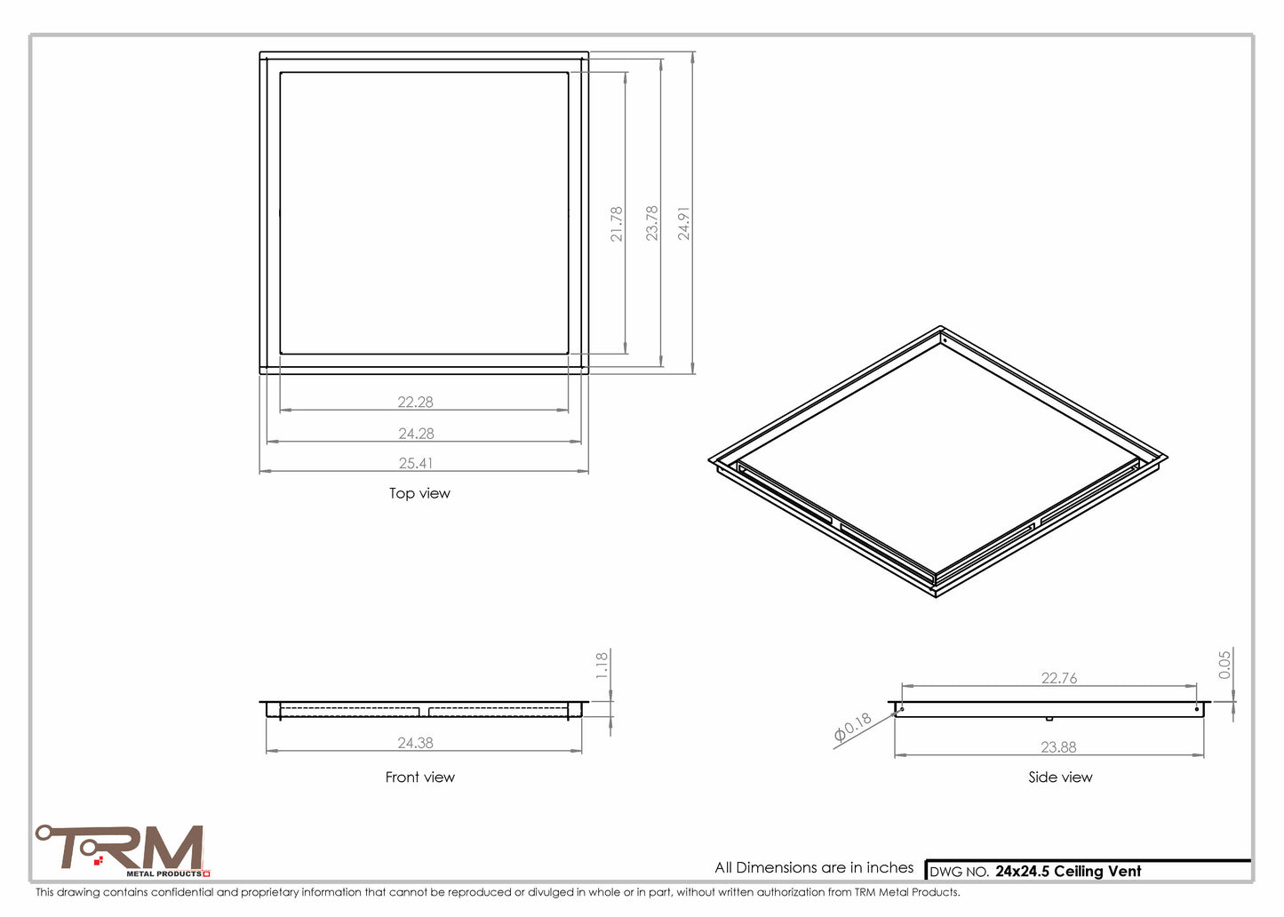 24x24.5 - Modern-Ceiling-Vent Cover-TRM Metal -  24.5x24