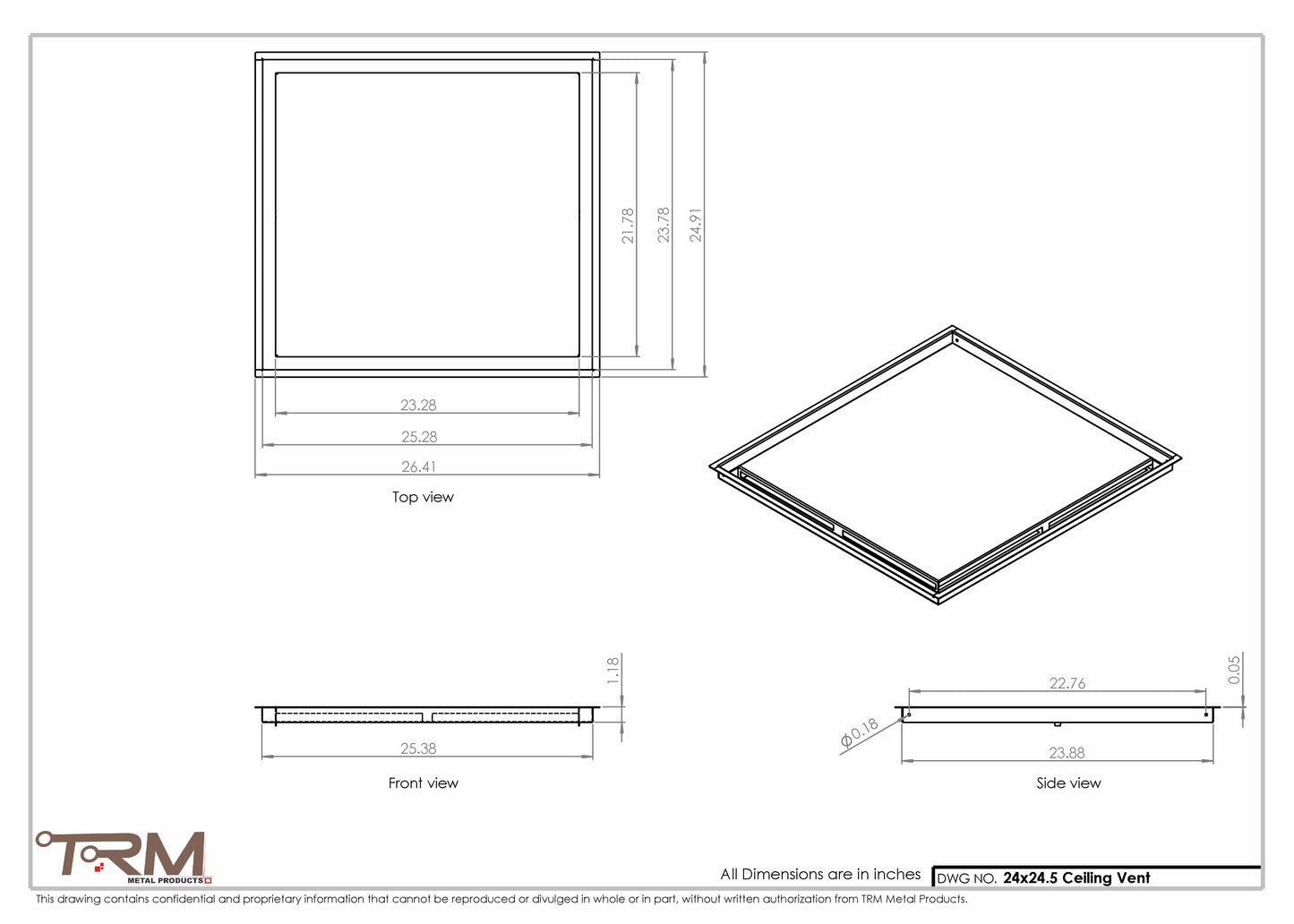 24x25.5 - Modern-Ceiling-Vent Cover-TRM Metal -  25.5x24