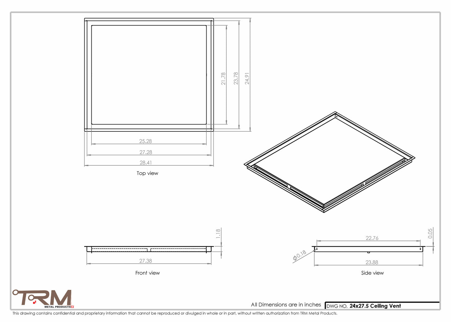 24x27.5 - Modern-Ceiling-Vent Cover-TRM Metal -  27.5x24