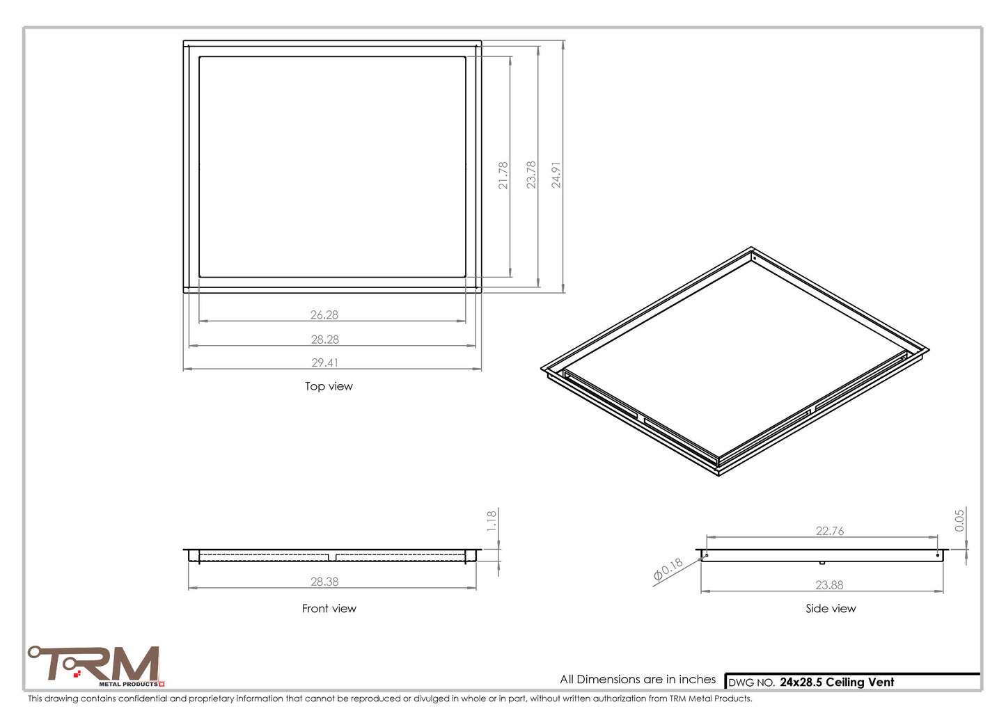 24x28.5 - Modern-Ceiling-Vent Cover-TRM Metal -  28.5x24
