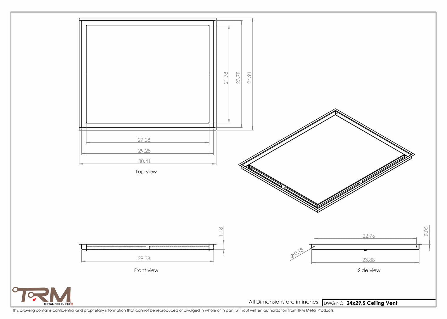 24x29.5 - Modern-Ceiling-Vent Cover-TRM Metal -  29.5x24