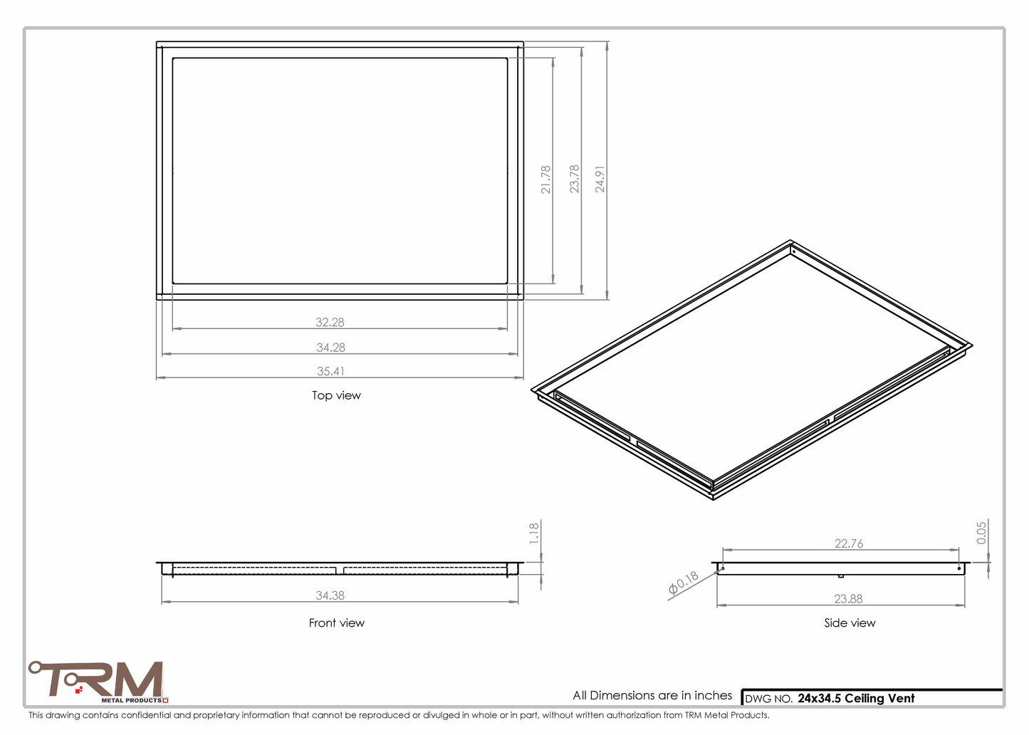 24x34.5 - Modern-Ceiling-Vent Cover-TRM Metal -  34.5x24
