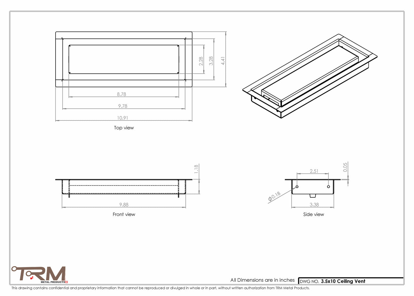 3.5x10 - Modern-Ceiling-Vent Cover-TRM Metal -  10x3.5