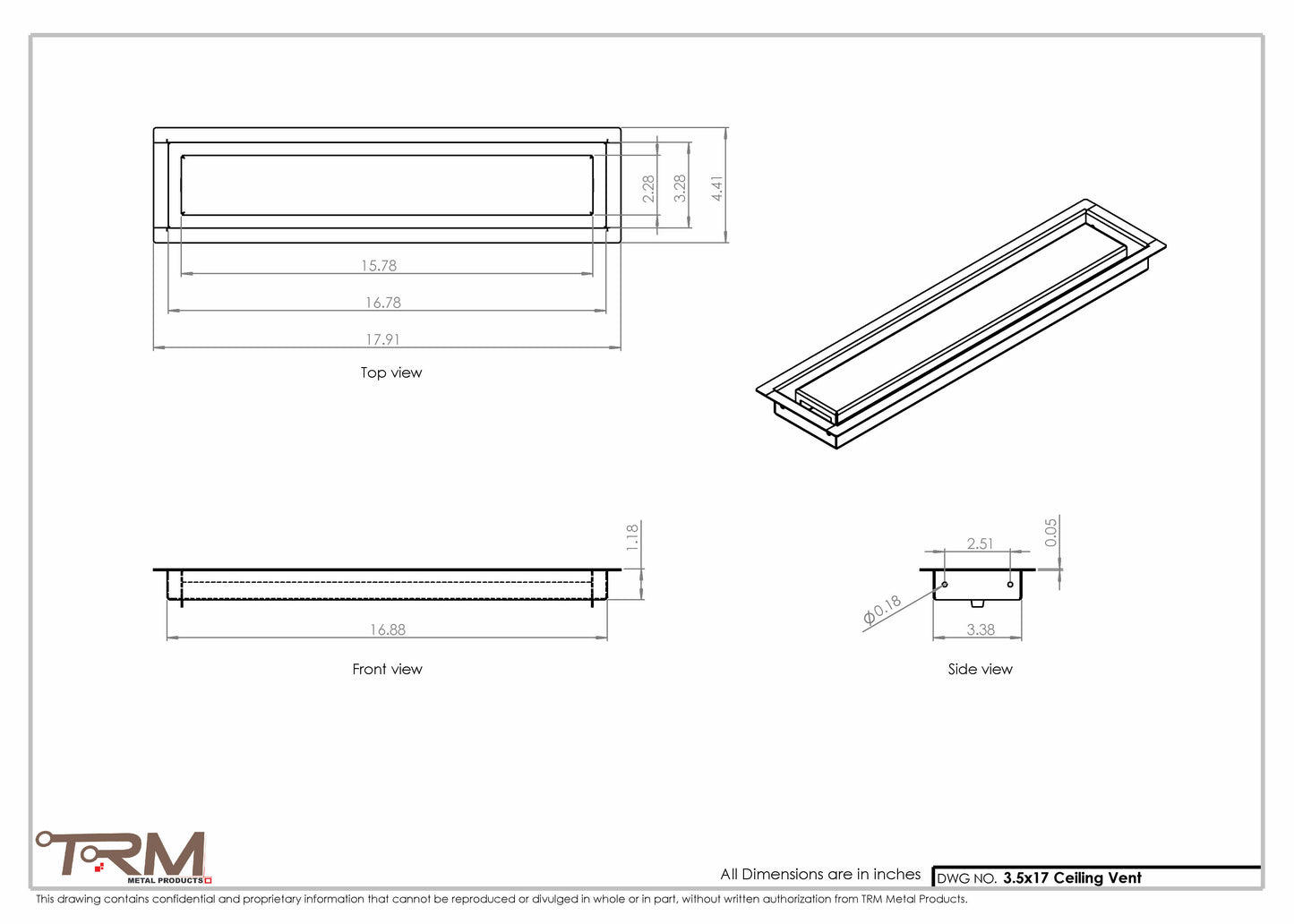 3.5x17 - Modern-Ceiling-Vent Cover-TRM Metal -  17x3.5