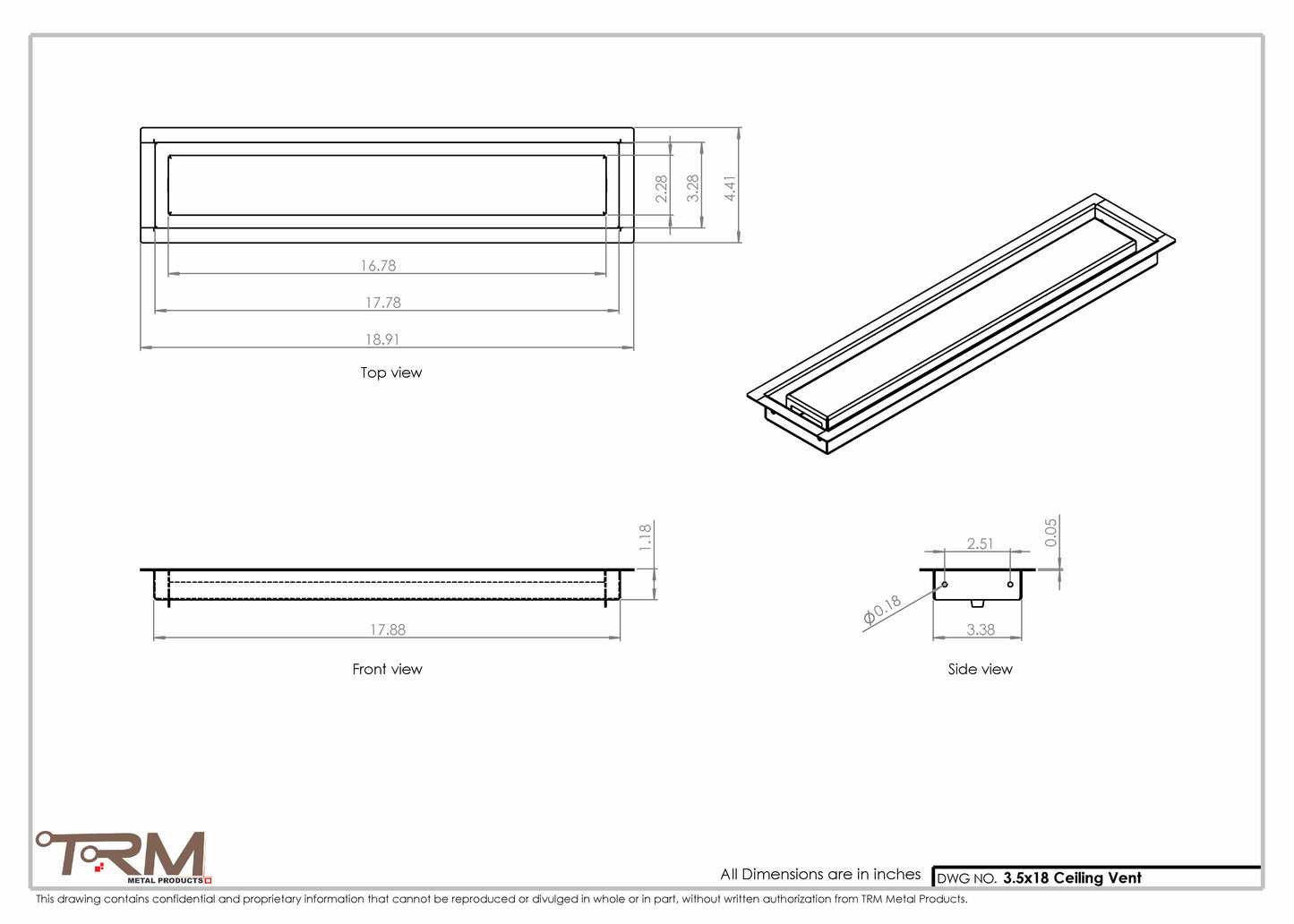 3.5x18 - Modern-Ceiling-Vent Cover-TRM Metal -  18x3.5