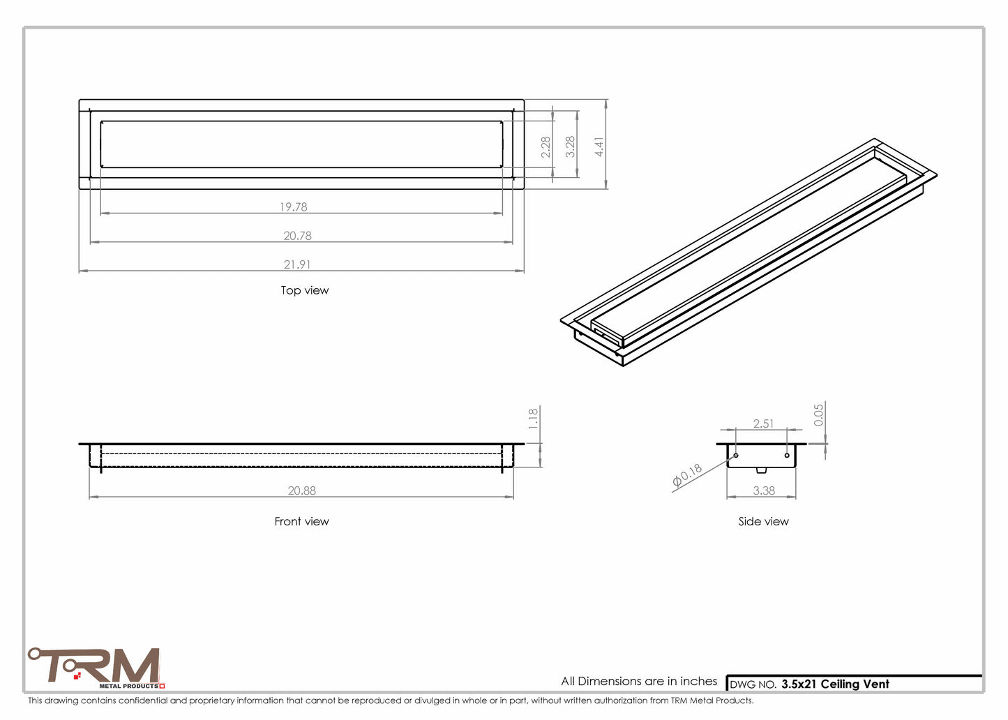 3.5x21 - Modern-Ceiling-Vent Cover-TRM Metal -  21x3.5