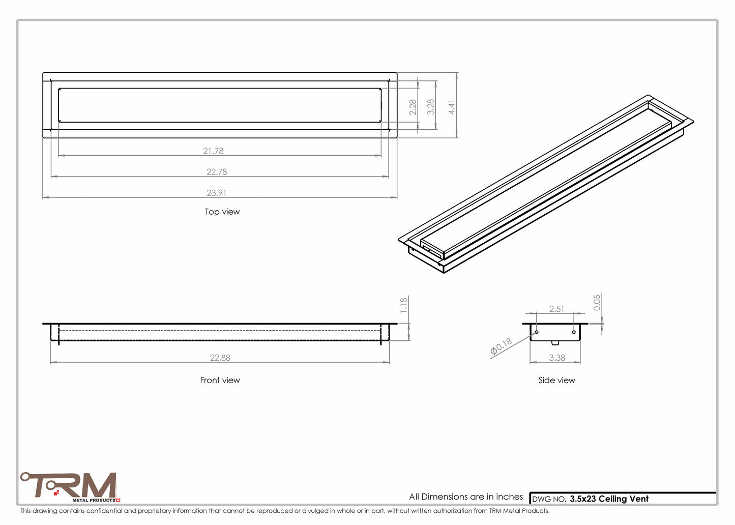 3.5x23 - Modern-Ceiling-Vent Cover-TRM Metal -  23x3.5