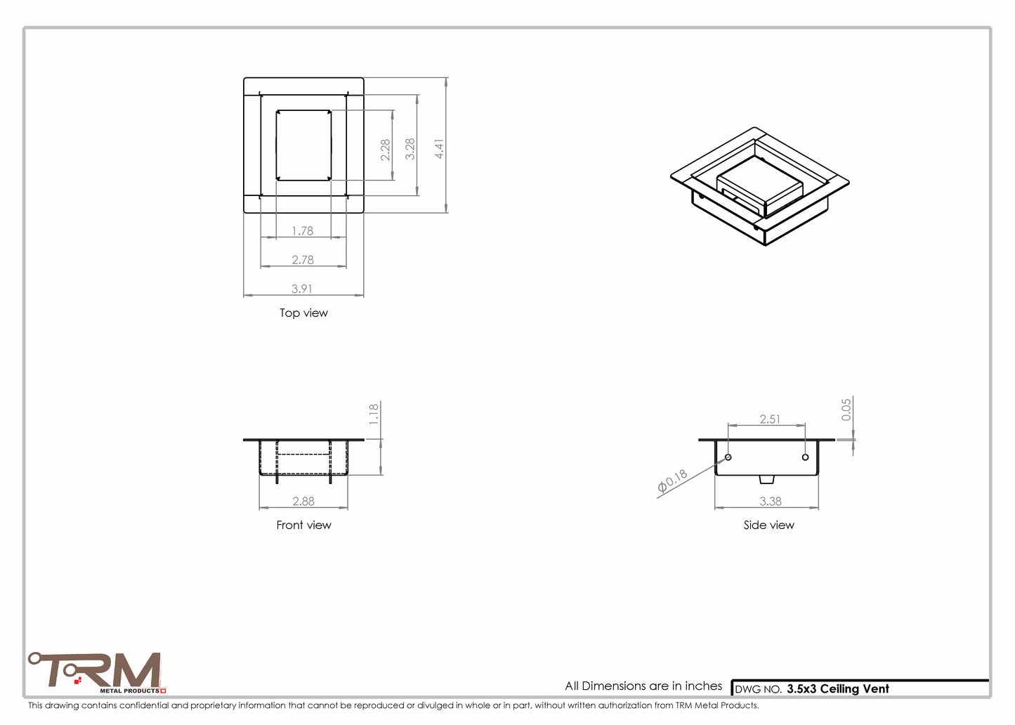 3.5x3 - Modern-Ceiling-Vent Cover-TRM Metal -  3x3.5