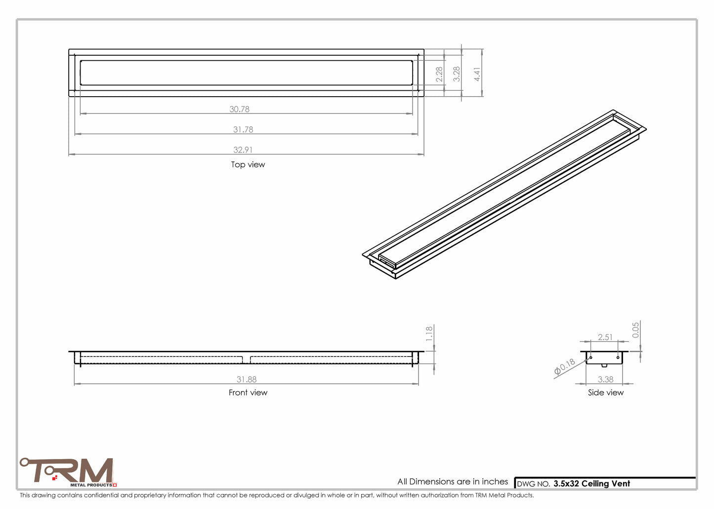 3.5x32 - Modern-Ceiling-Vent Cover-TRM Metal -  32x3.5