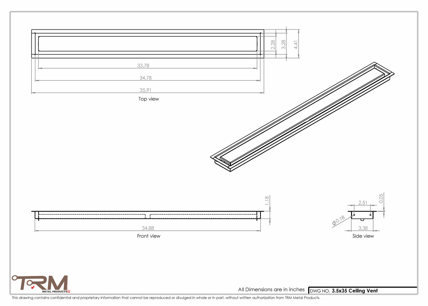 3.5x35 - Modern-Ceiling-Vent Cover-TRM Metal -  35x3.5