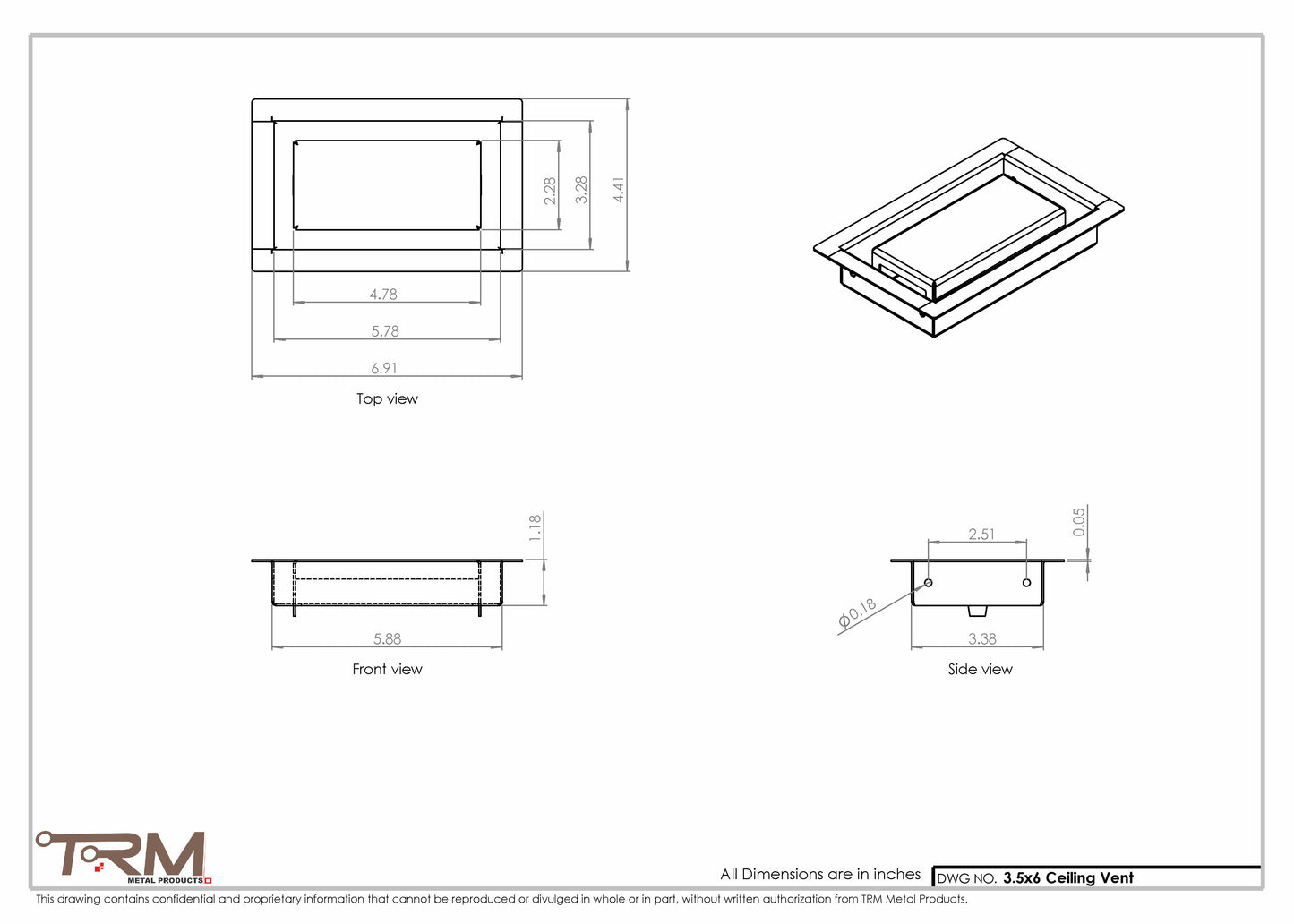 3.5x6 - Modern-Ceiling-Vent Cover-TRM Metal -  6x3.5
