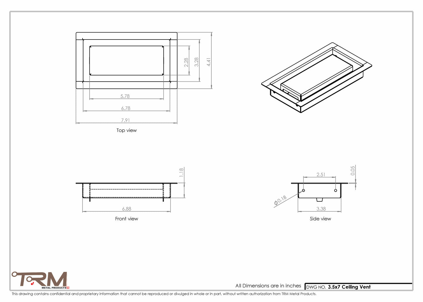 3.5x7 - Modern-Ceiling-Vent Cover-TRM Metal -  7x3.5