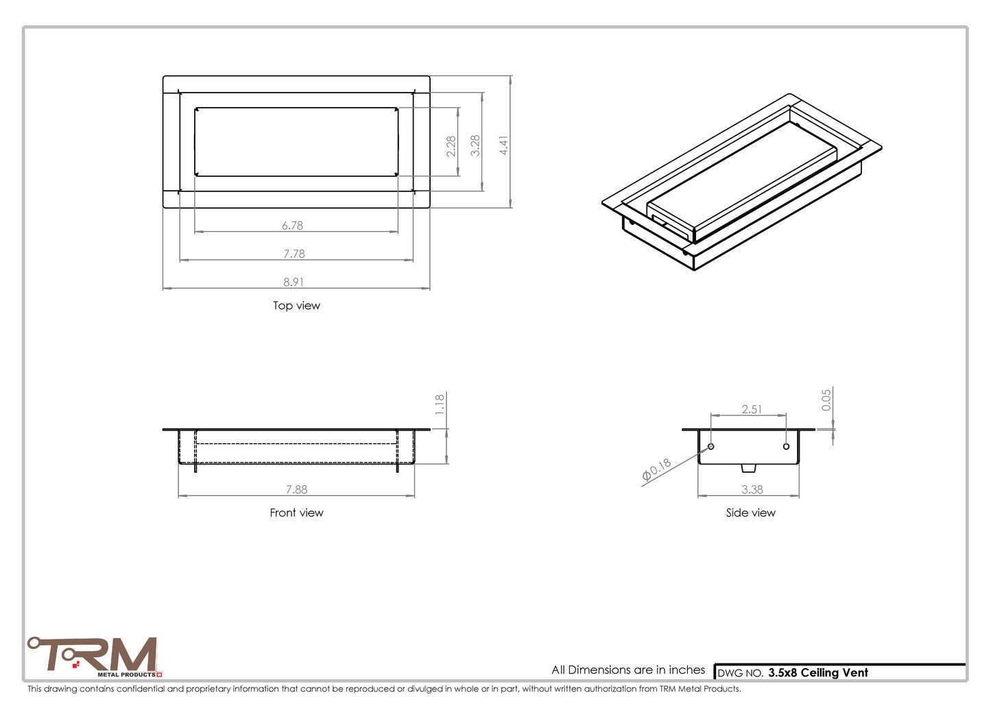 3.5x8 - Modern-Ceiling-Vent Cover-TRM Metal -  8x3.5