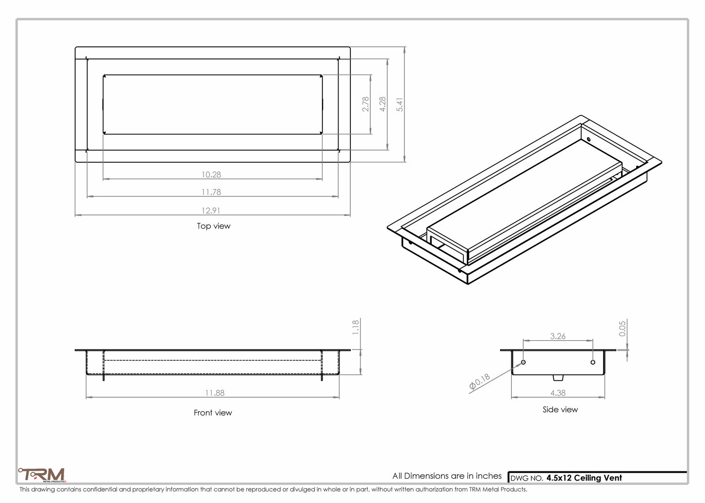 4.5x12 - Modern-Ceiling-Vent Cover-TRM Metal -  12x4.5