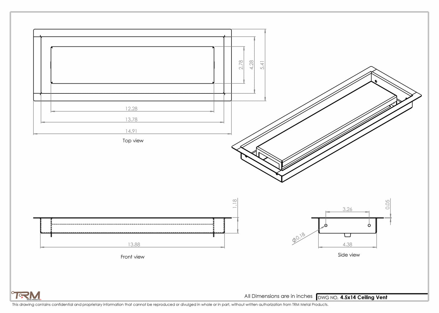 4.5x14 - Modern-Ceiling-Vent Cover-TRM Metal -  14x4.5