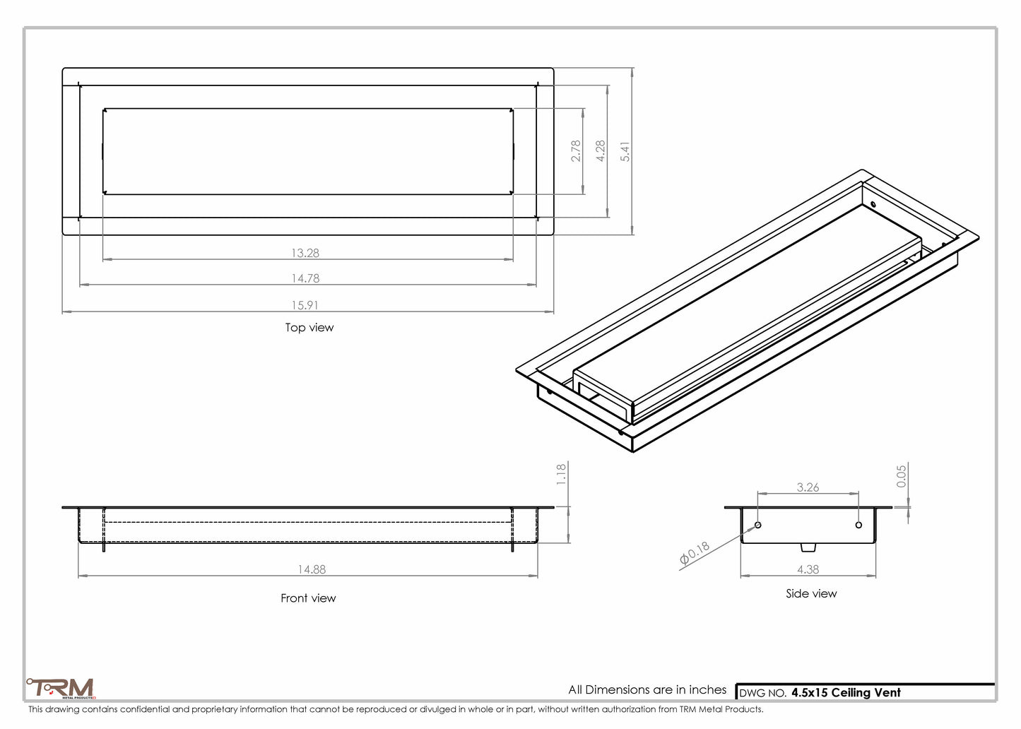 4.5x15 - Modern-Ceiling-Vent Cover-TRM Metal -  15x4.5