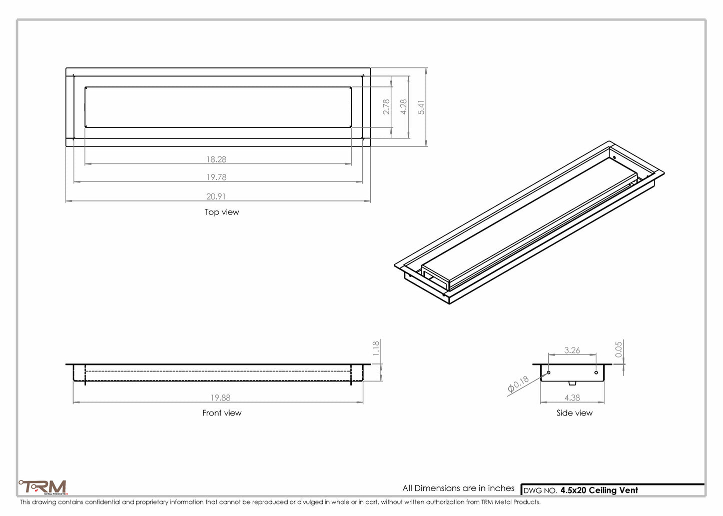 4.5x20 - Modern-Ceiling-Vent Cover-TRM Metal -  20x4.5