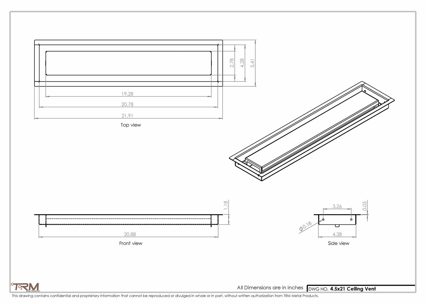 4.5x21 - Modern-Ceiling-Vent Cover-TRM Metal -  21x4.5