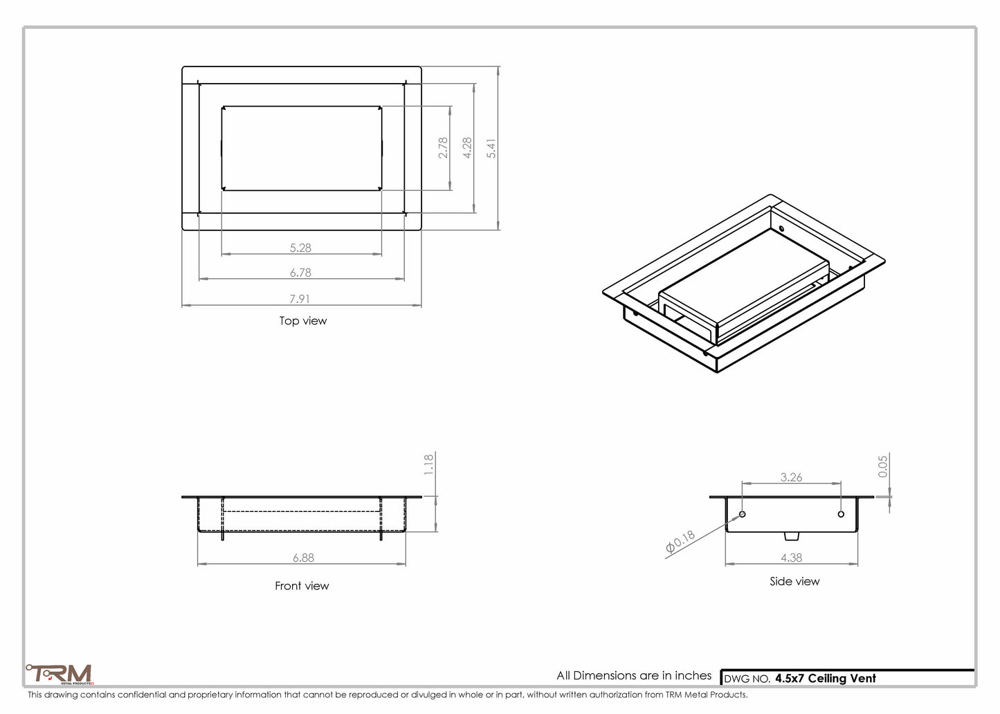 4.5x7 - Modern-Ceiling-Vent Cover-TRM Metal -  7x4.5