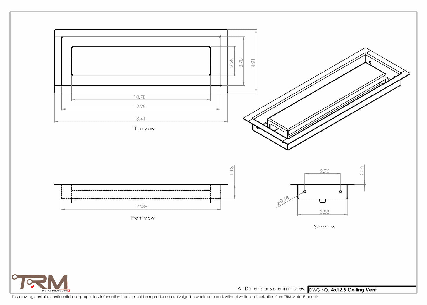 4x12.5 - Modern-Ceiling-Vent Cover-TRM Metal -  12.5x4