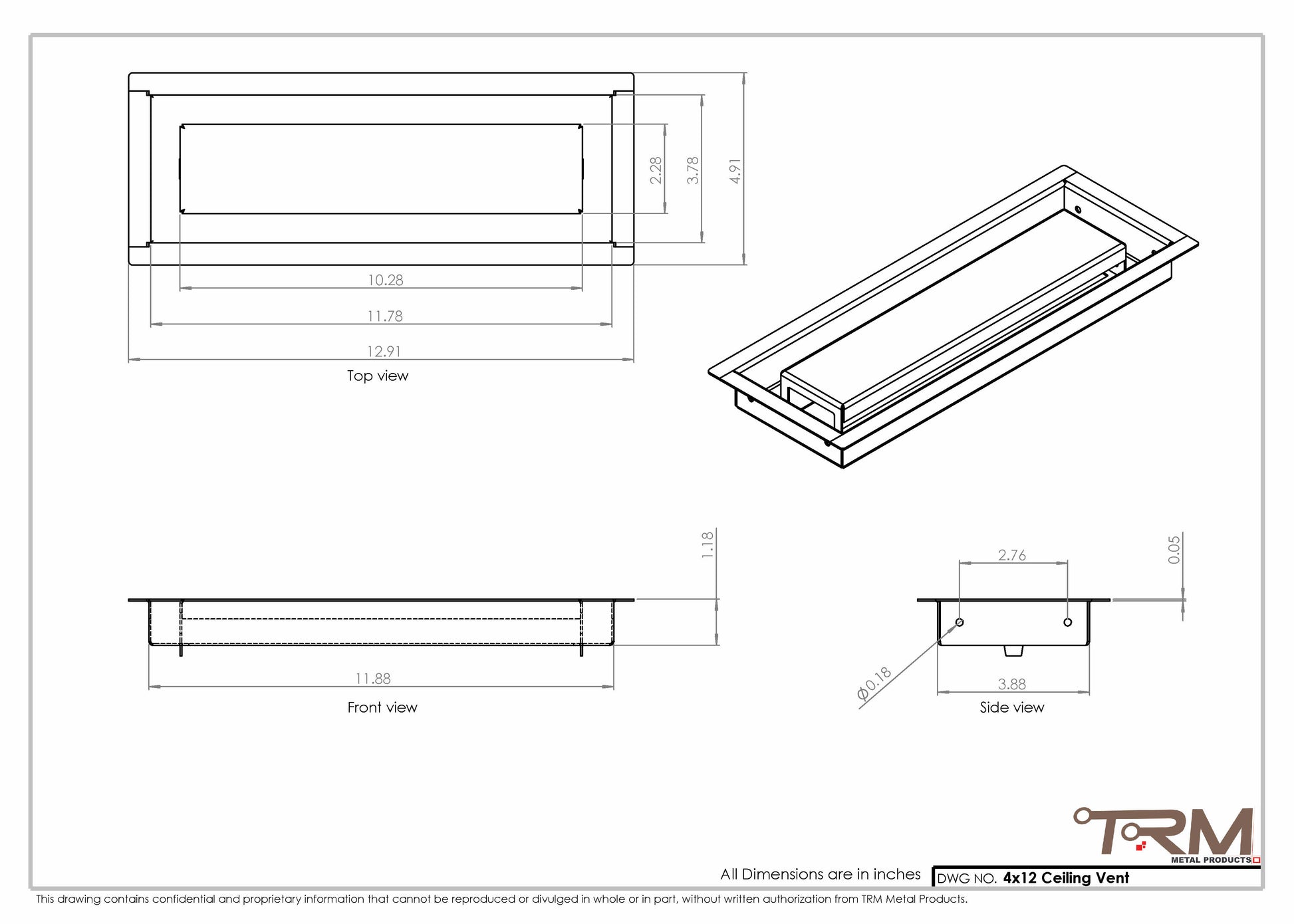 4x12  - Modern Ceiling Vent Cover - TRM Metal