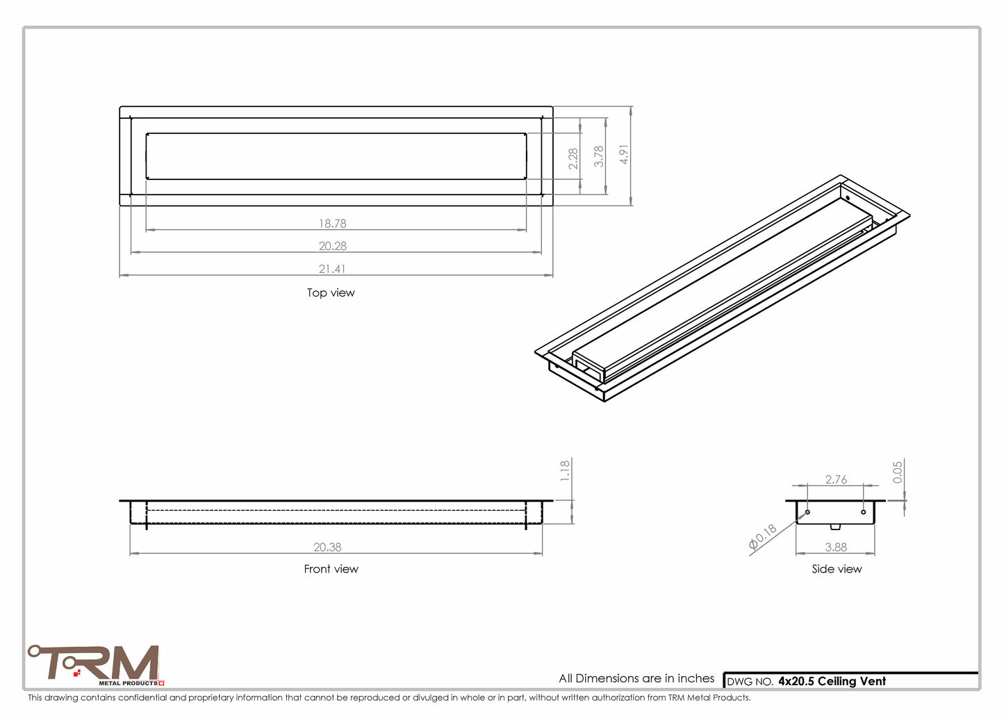 4x20.5 - Modern-Ceiling-Vent Cover-TRM Metal -  20.5x4