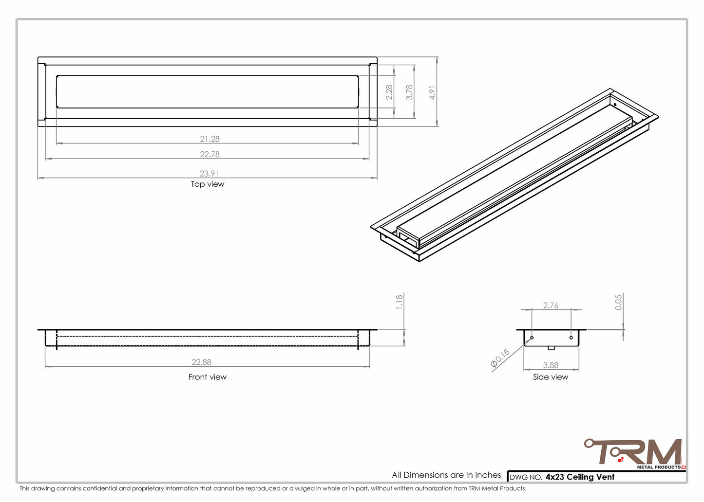 4x23-Modern Ceiling Vent Cover - TRM Metal (23x4)