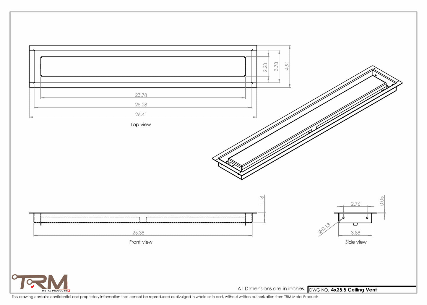 4x25.5 - Modern-Ceiling-Vent Cover-TRM Metal -  25.5x4