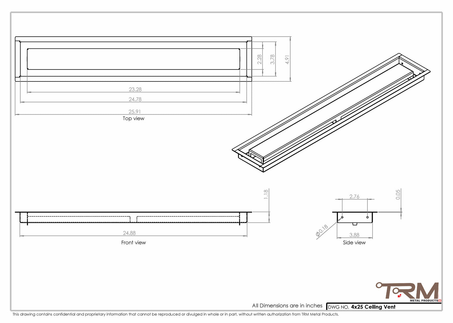 4x25-Modern Ceiling Vent Cover - TRM Metal (25x4)