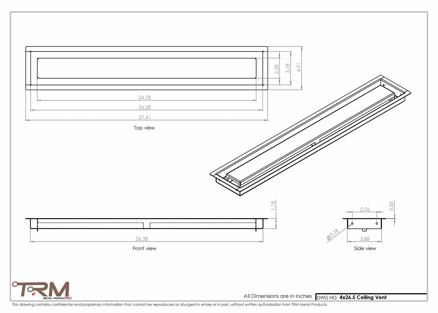 4x26.5 - Modern-Ceiling-Vent Cover-TRM Metal -  26.5x4