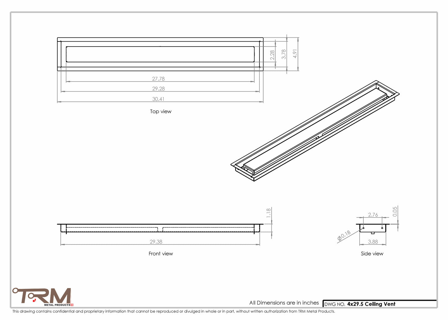4x29.5 - Modern-Ceiling-Vent Cover-TRM Metal -  29.5x4