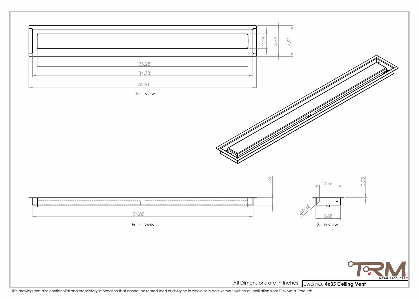 4x35-Modern Ceiling Vent Cover - TRM Metal (35x4)