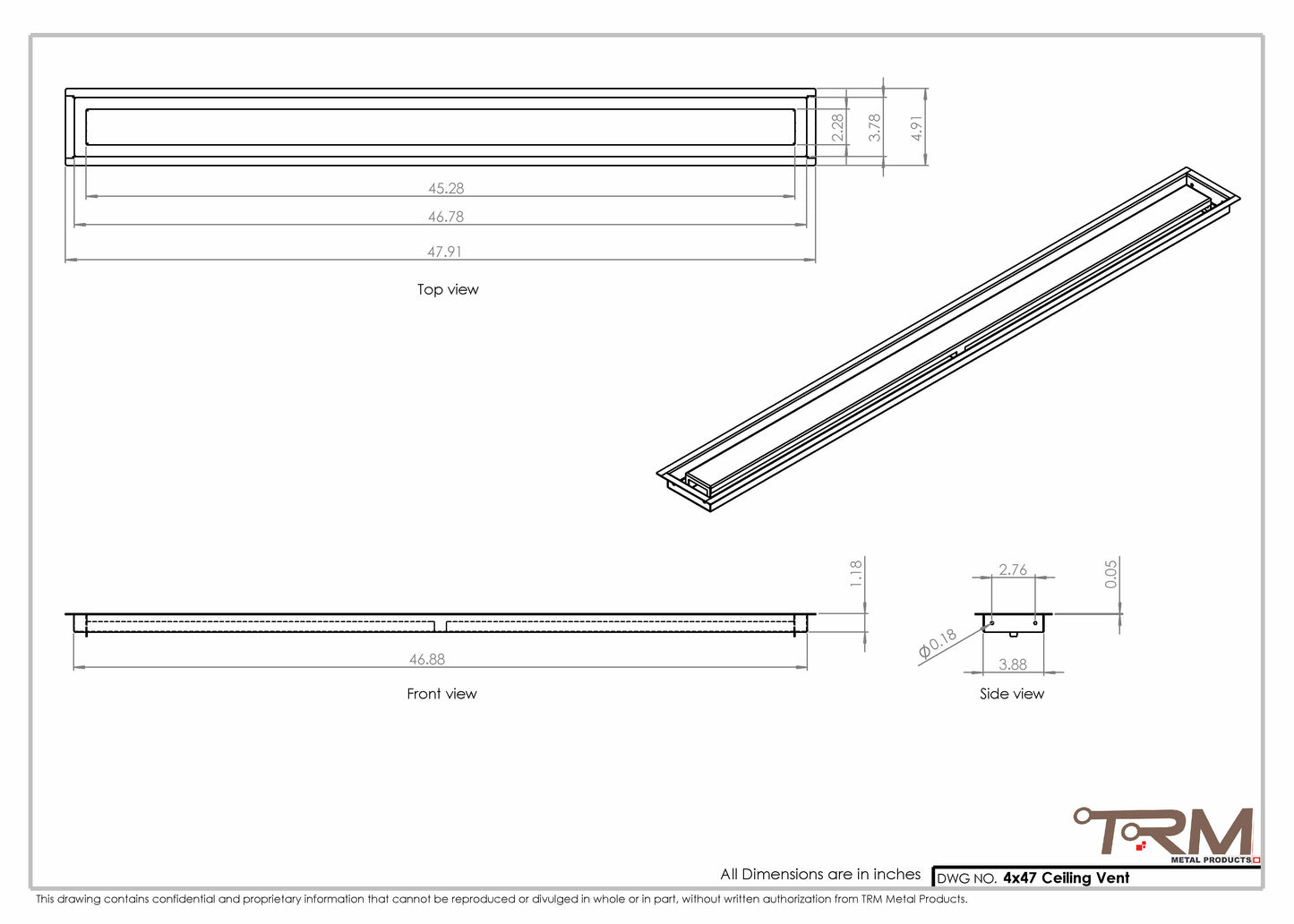 4x47-Modern Ceiling Vent Cover - TRM Metal (47x4)