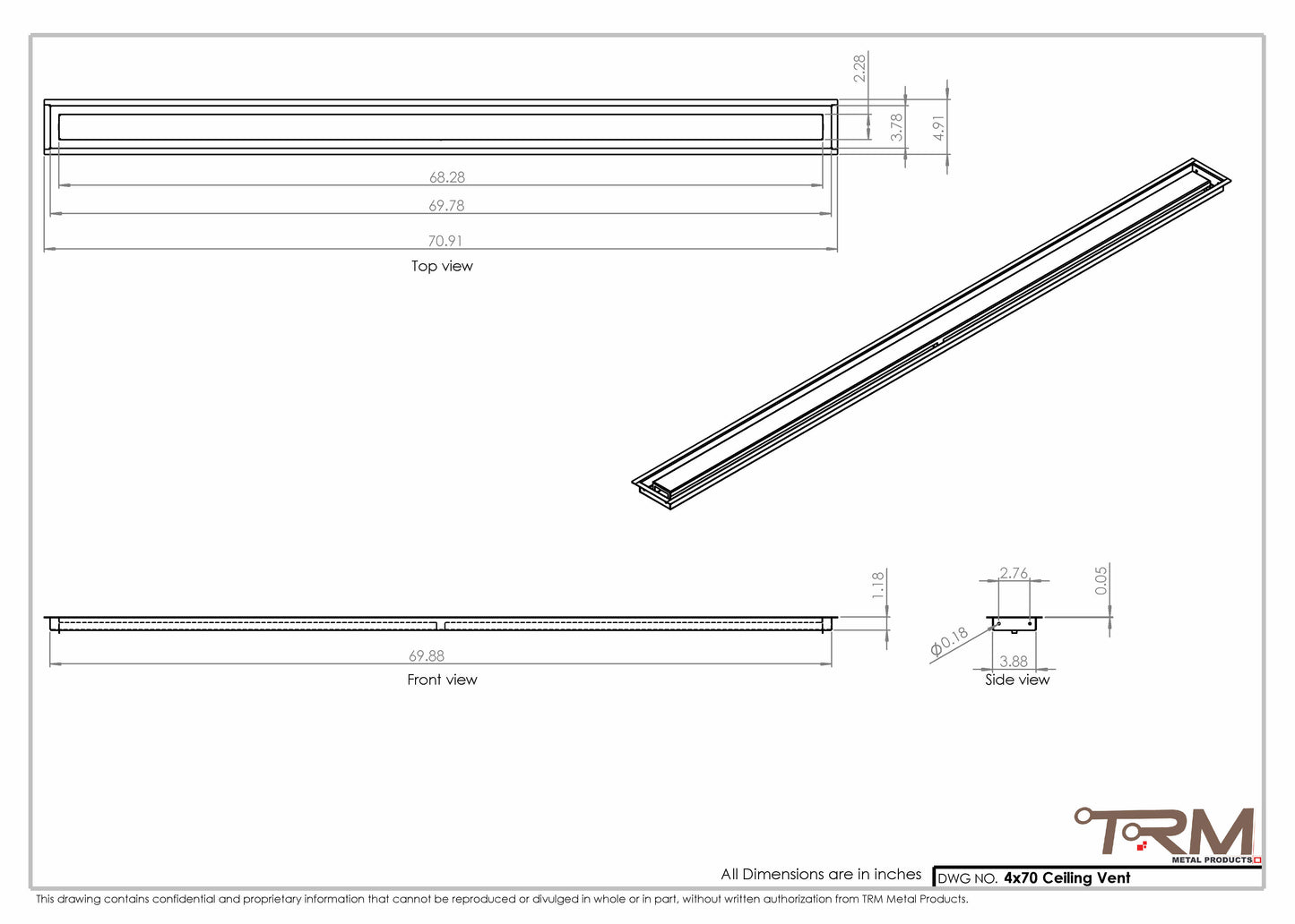 4x70-Modern Ceiling Vent Cover - TRM Metal (70x4)