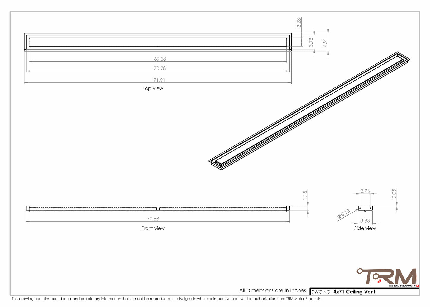 4x71-Modern Ceiling Vent Cover - TRM Metal (71x4)
