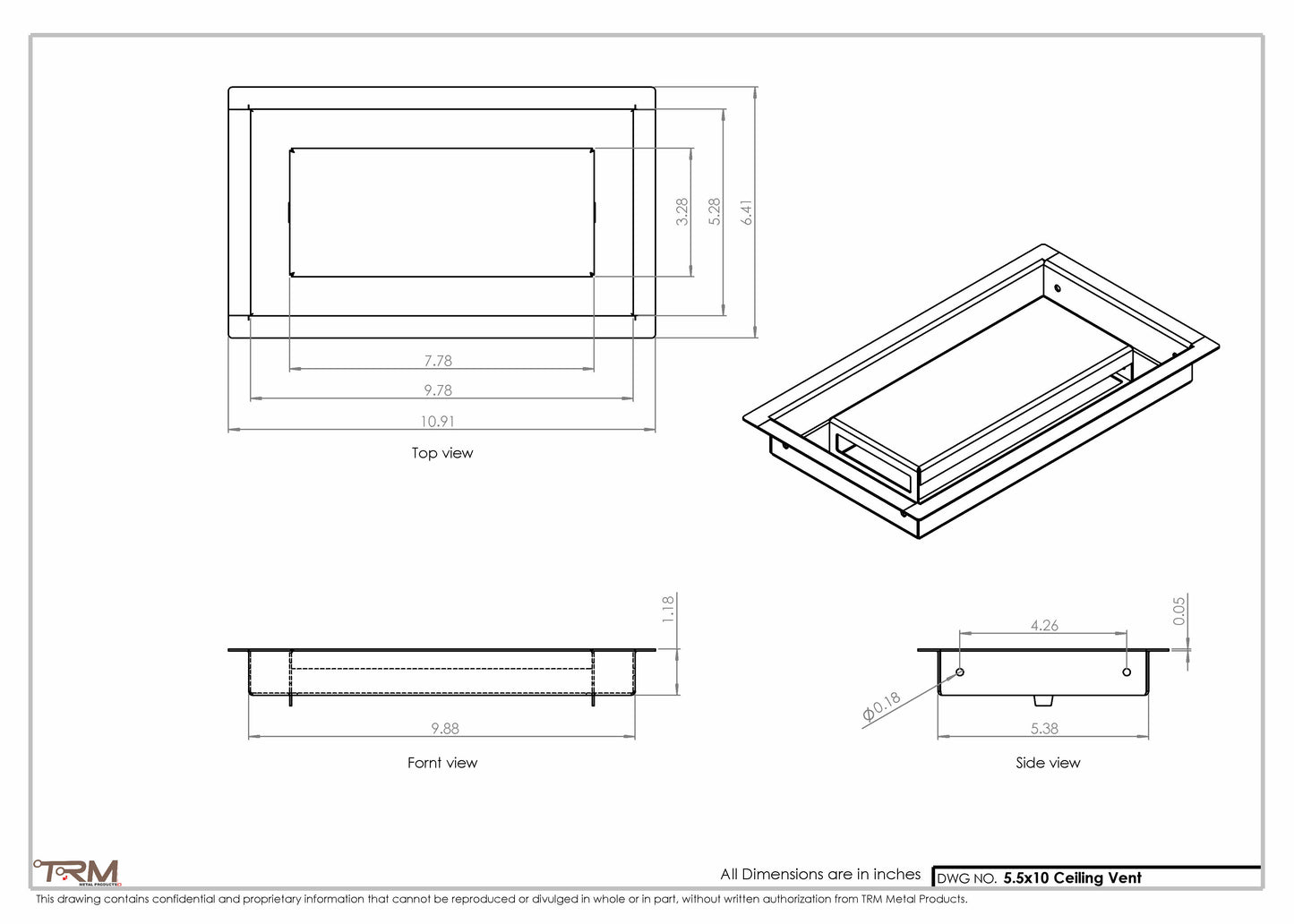 5.5x10 - Modern-Ceiling-Vent Cover-TRM Metal -  10x5.5