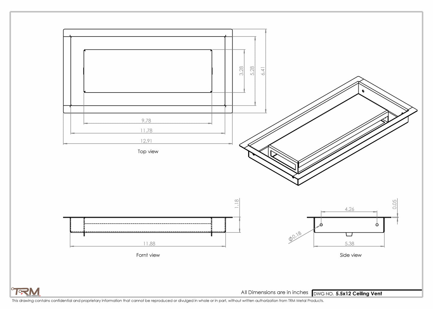 5.5x12 - Modern-Ceiling-Vent Cover-TRM Metal -  12x5.5