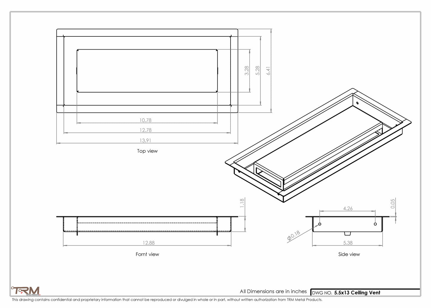 5.5x13 - Modern-Ceiling-Vent Cover-TRM Metal -  13x5.5
