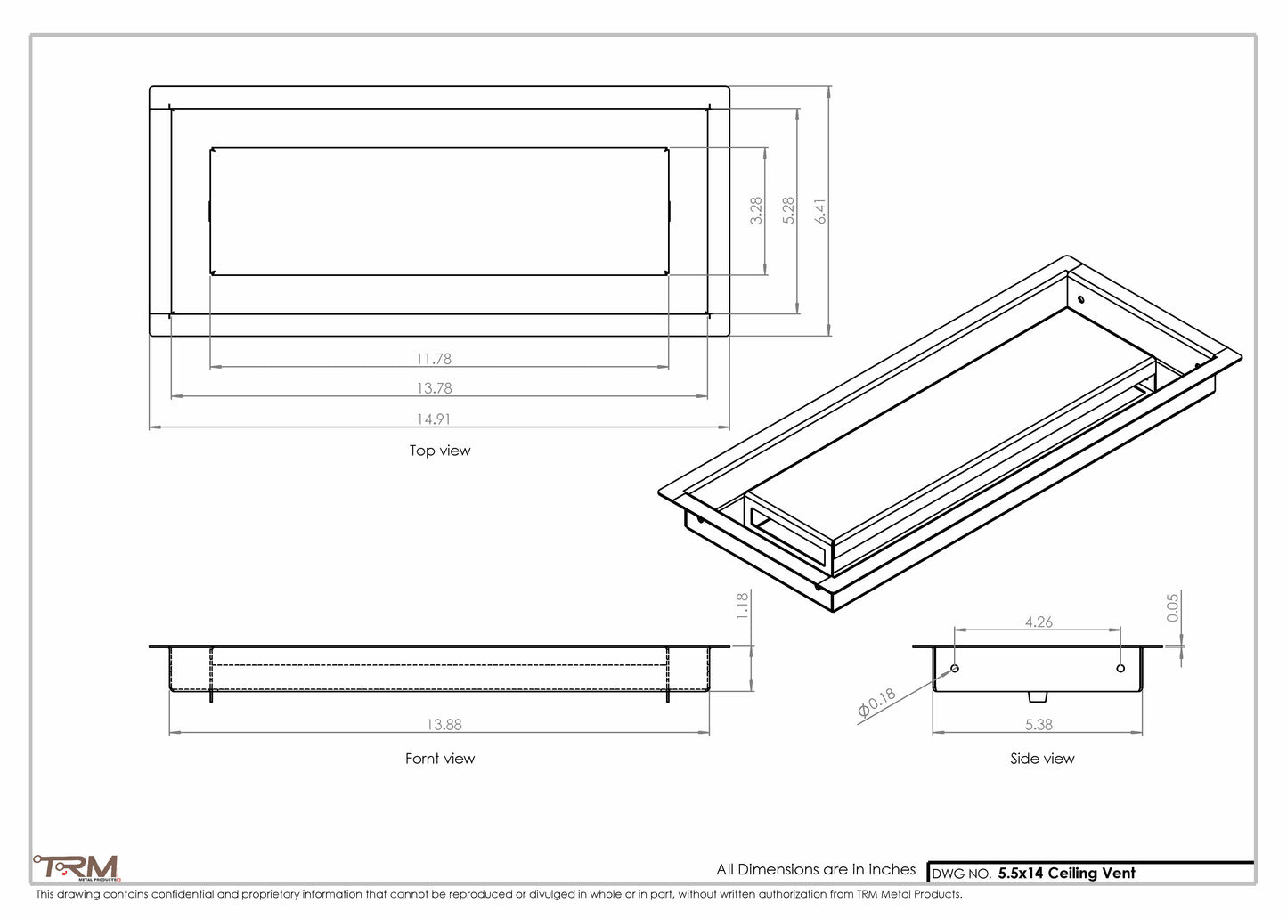 5.5x14 - Modern-Ceiling-Vent Cover-TRM Metal -  14x5.5
