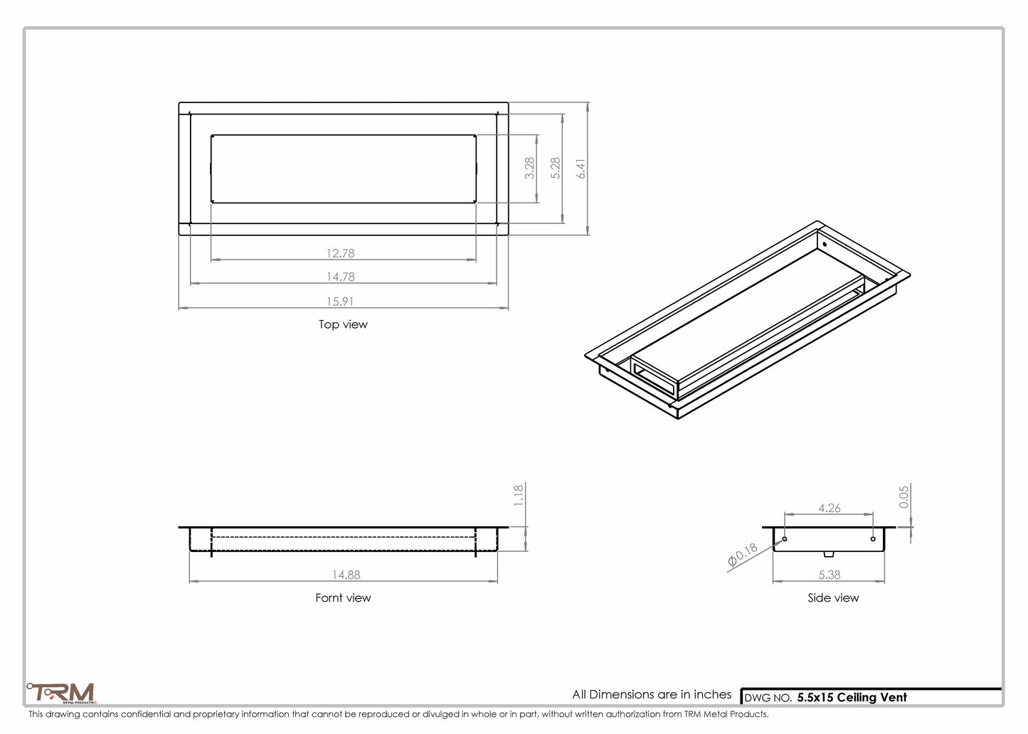 5.5x15 - Modern-Ceiling-Vent Cover-TRM Metal -  15x5.5