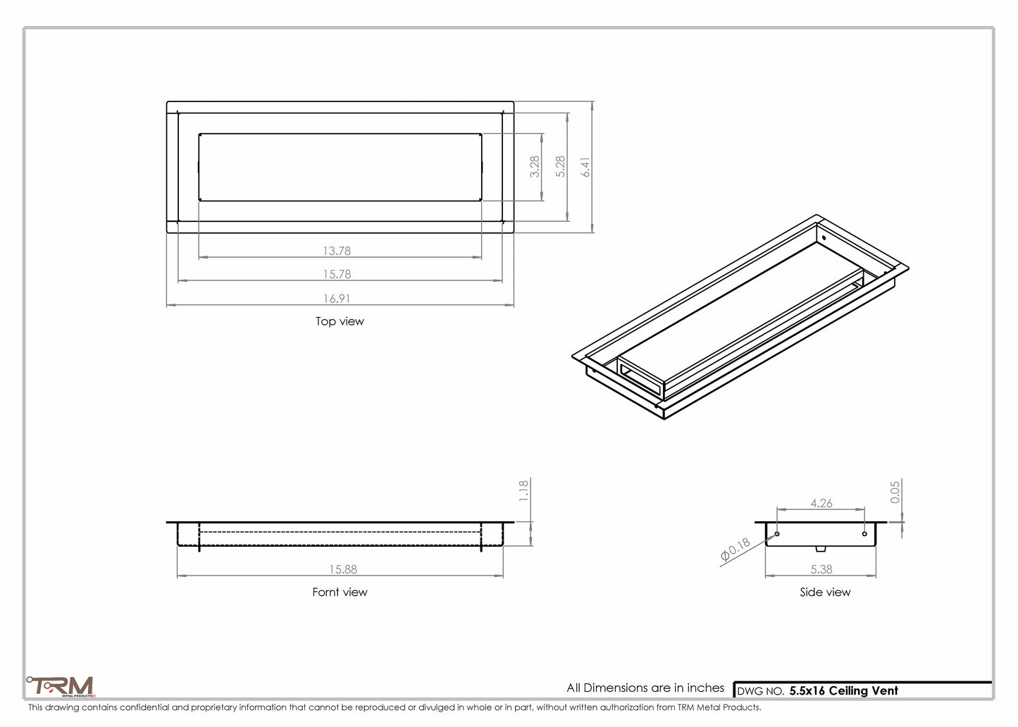5.5x16 - Modern-Ceiling-Vent Cover-TRM Metal -  16x5.5