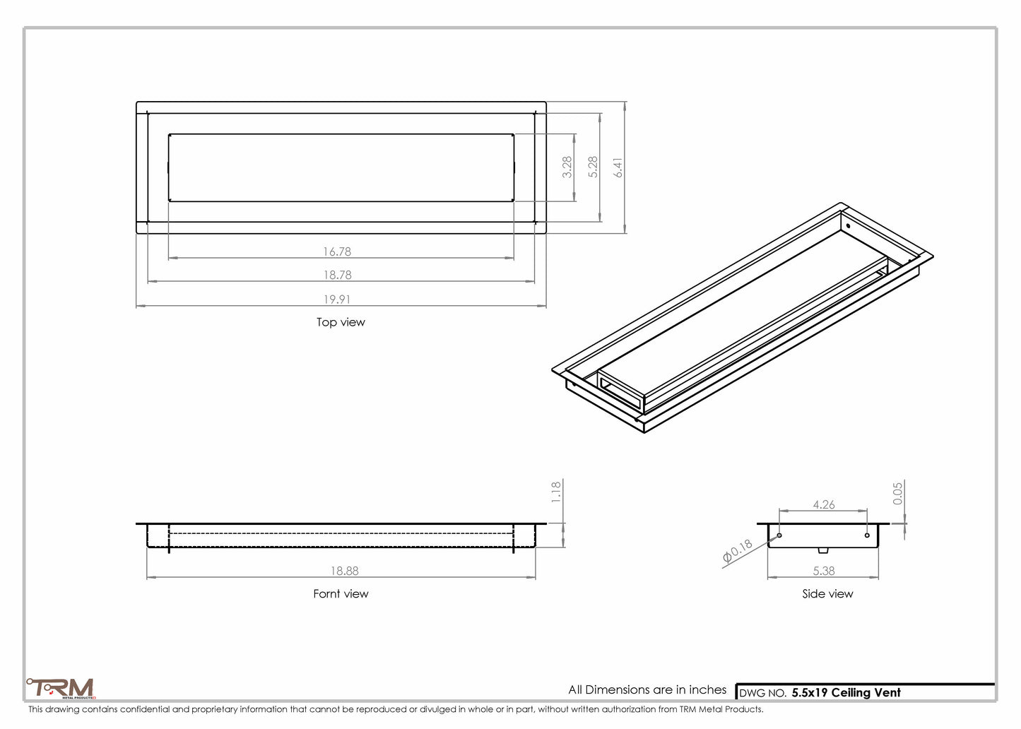 5.5x19 - Modern-Ceiling-Vent Cover-TRM Metal -  19x5.5