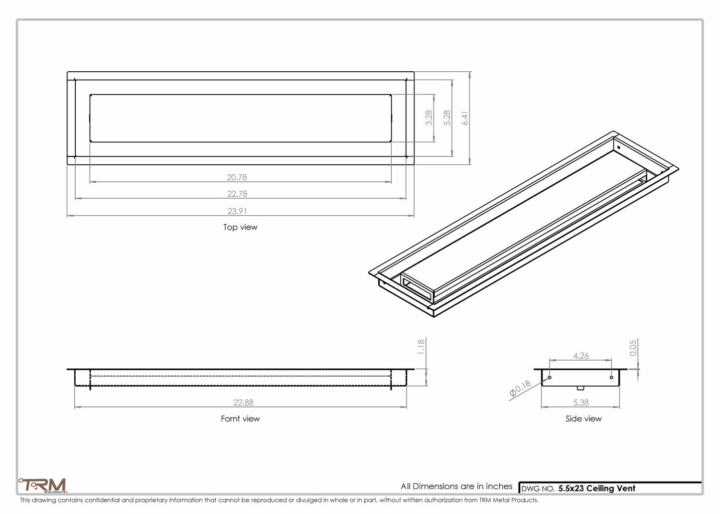 5.5x23 - Modern-Ceiling-Vent Cover-TRM Metal -  23x5.5
