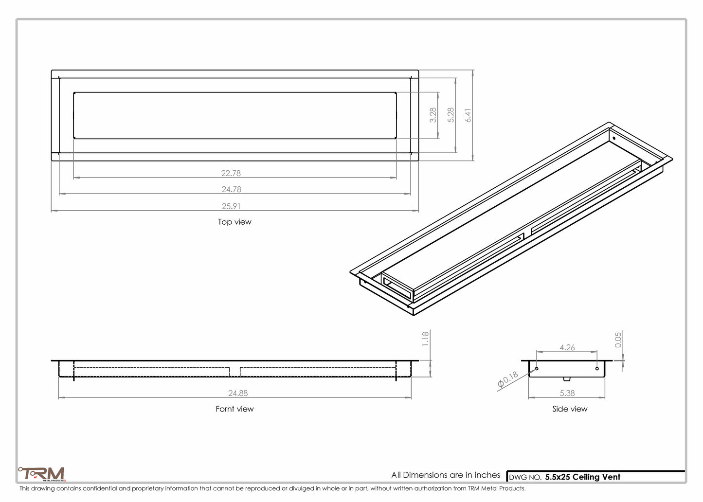 5.5x25 - Modern-Ceiling-Vent Cover-TRM Metal -  25x5.5
