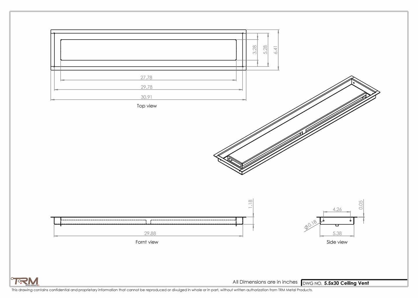 5.5x30 - Modern-Ceiling-Vent Cover-TRM Metal -  30x5.5