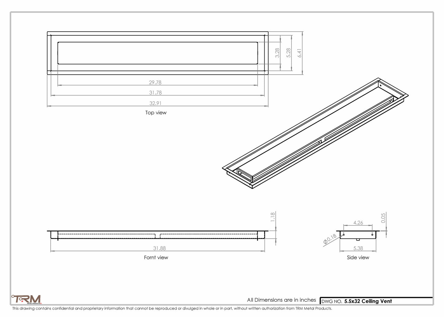 5.5x32 - Modern-Ceiling-Vent Cover-TRM Metal -  32x5.5